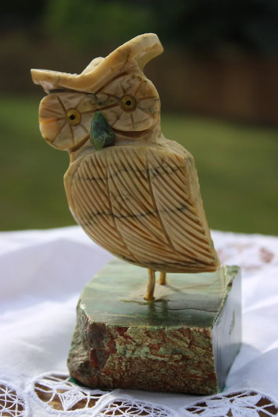 Vintage Carved Stone Owl Sculpture – Handcrafted Marble/Soapstone Figurine – 5”